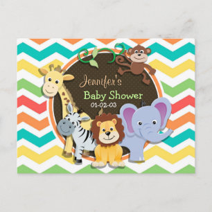Invitation Carte Postale Bright Rainbow Chevron Zoo Animaux Baby shower