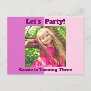 Invitation Carte Postale Bright Rose Personnalisé Enfants Photo Girls Anniv