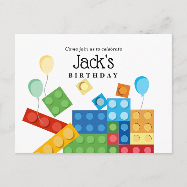 Invitation Carte Postale briques de construction, bloc, brique de jouets (Devant)