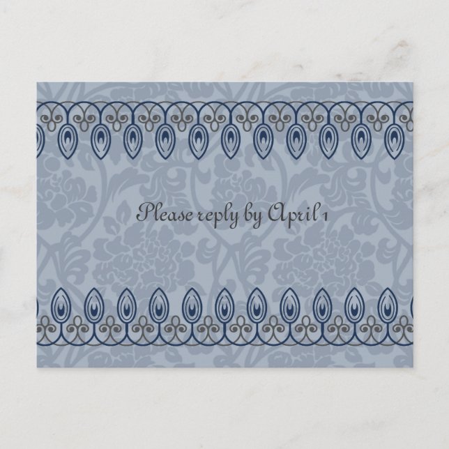 Invitation Carte Postale Brocade médiévale bleue rsvp (Devant)