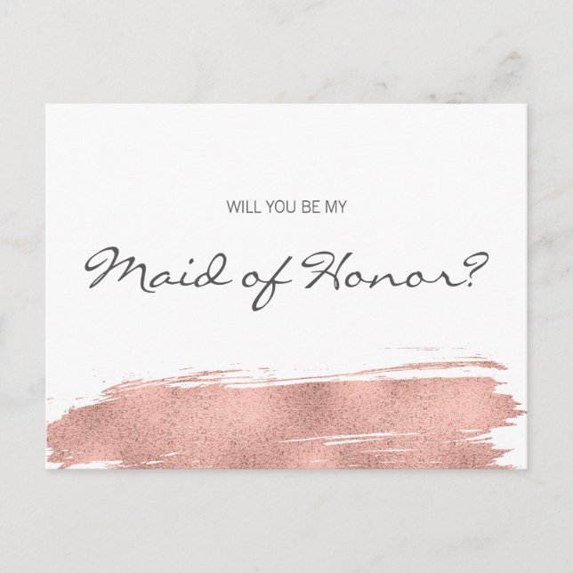 Invitation Carte Postale Brosse d'or Rose moderne Be My Maid of Honor (Devant)