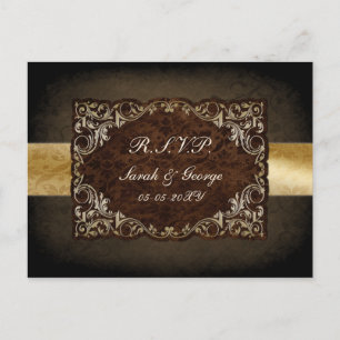 Invitation Carte Postale Brown Ornemental Rustique Regal Et Mariage Or