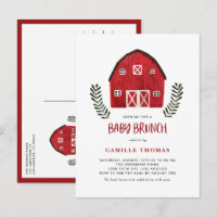 Brunch Bébé Ferme Rustique Aquarelle Grange Rouge