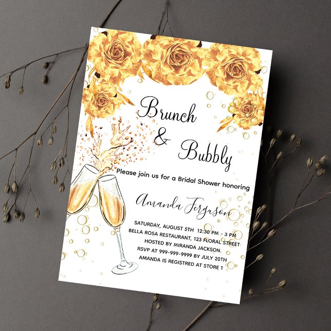 Invitation Carte Postale Brunch Bubbly Fête des mariées bulles d'or élégant (Créateur téléchargé)