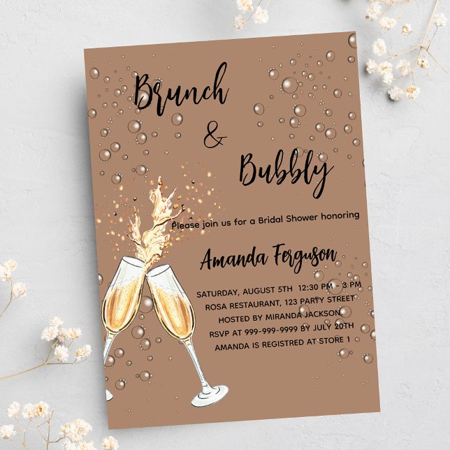 Invitation Carte Postale Brunch Bubbly Fête des mariées bulles terre poussi (Créateur téléchargé)