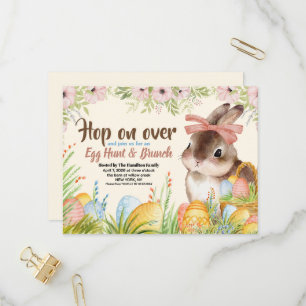 Invitation Carte Postale Brunch de Pâques & Chasse aux œufs Lapin aquarelle