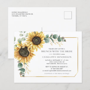 Invitation Carte Postale Brunch nuptial floral Eucalyptus tournesol