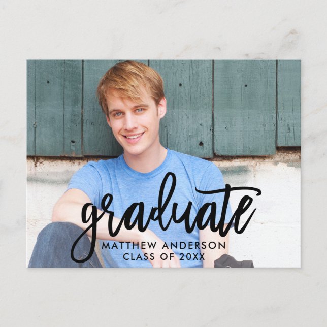 Invitation Carte Postale Brush Script Moderne Graduation Party (Devant)