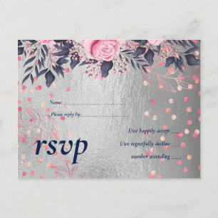 Invitation Carte Postale BUDGET Argent Rosegold Marine Mariage métallique r