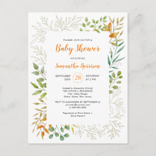Invitation Carte Postale Budget Automne Foliage Joli Baby shower botanique