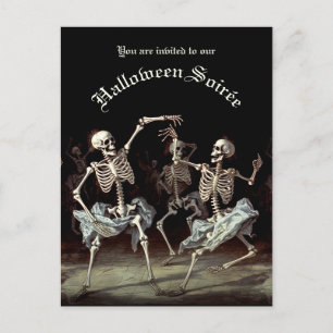 Invitation Carte Postale Budget Black Death Dancing Skeletons Halloween