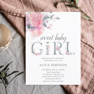 Invitation Carte Postale Budget Boho Baby shower de fleurs rose pâle