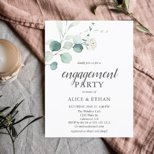 Invitation Carte Postale Budget Boho Green Eucalyptus Engagement Party