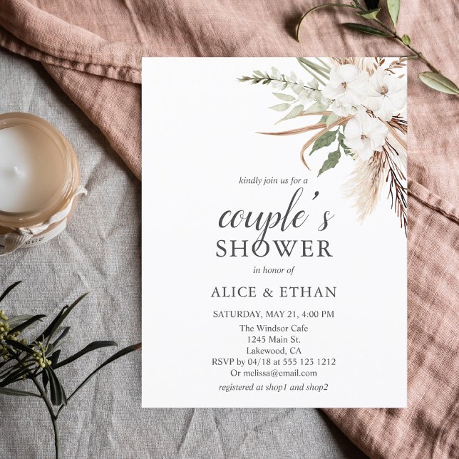 Invitation Carte Postale Budget Boho Pampa Grass Vert Couple Douche Inv. (Créateur téléchargé)