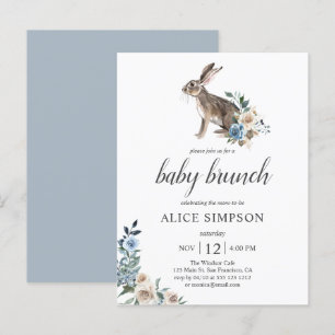 Invitation Carte Postale Budget Bunny Boho Dusty Blue Flower Baby shower da