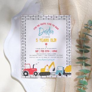 Invitation Carte Postale Budget Construction Véhicules Garçon Anniversaire 