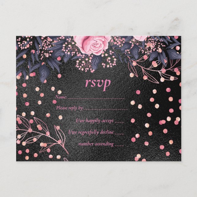 Invitation Carte Postale Budget Mariage Metallo Look Rosegold rose Floral (Devant)