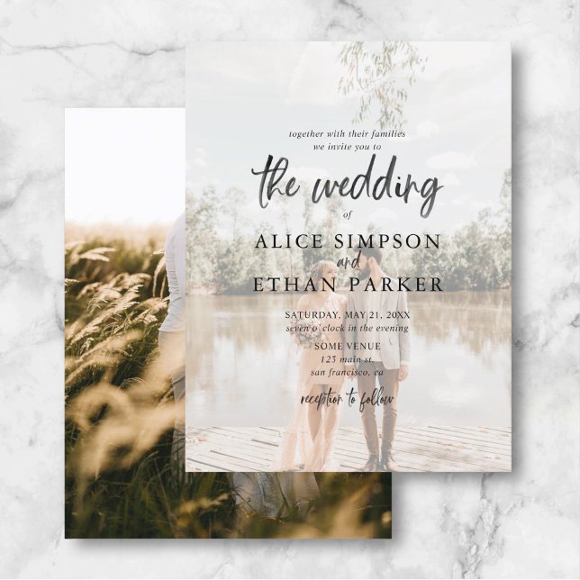 Invitation Carte Postale Budget Moderne Décontracté Brush Script Photo Mari (Créateur téléchargé)