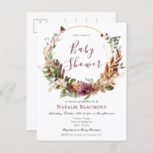 Invitation Carte Postale Budget Rustique Automne Floral & Baby shower de ve