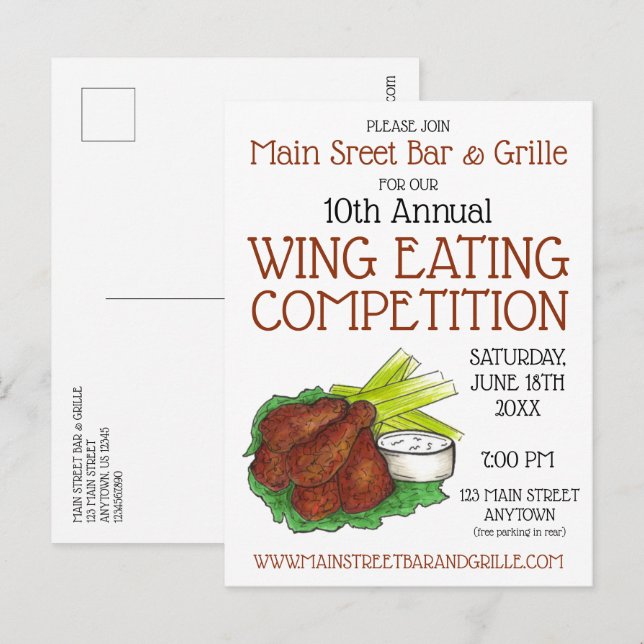 Invitation Carte Postale Buffalo Hot Chicken Wings Wing Concours de manger (Devant / Derrière)