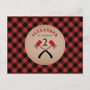 Invitation Carte Postale Buffalo Plaid Ax Woodland Lumberjack Anniversaire