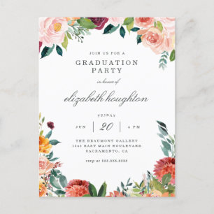 Invitation Carte Postale Burgundy Marsala Blush Floral Graduation Party