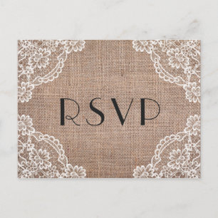 Invitation Carte Postale Burlap rustique avec coins dentelle   Choix de rep