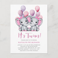 C’est Twins Elephant Pink Balloon Baby shower mign