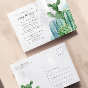 Invitation Carte Postale Cactus Botanique Couples Baby shower Aquarelle