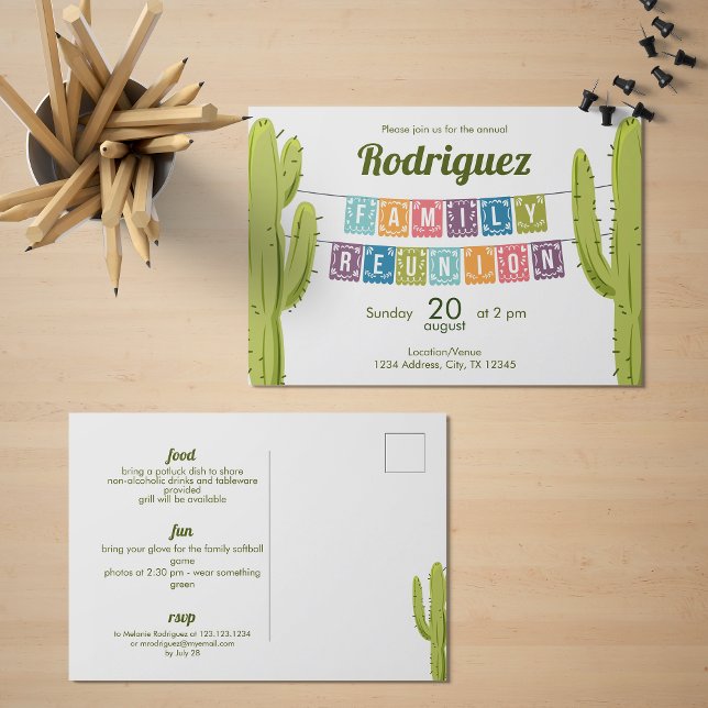Invitation Carte Postale Cactus et Papel Picado Garland Texas (Créateur téléchargé)