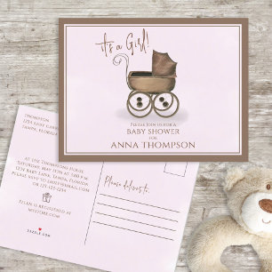 Invitation Carte Postale Cadeau de registre QR Code pour bébé fille vintage