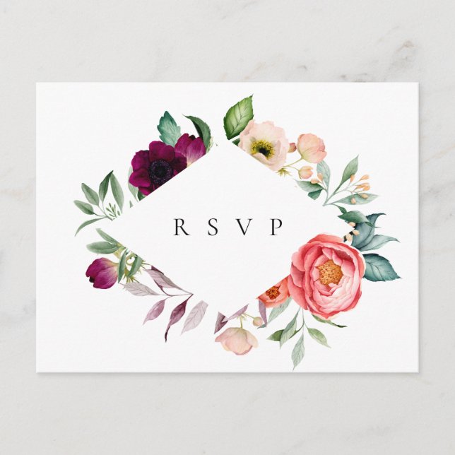 Invitation Carte Postale Cadre de fleurs bohèmes pour RSVP de mariage avec  (Devant)