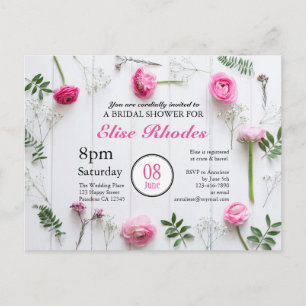 Invitation Carte Postale Cadre rose rustique sur douche nuptiale en bois bl
