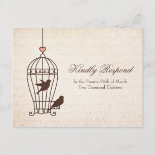 Invitation Carte Postale Cage d'oiseaux fantaisie - Chocolat et mariage ros