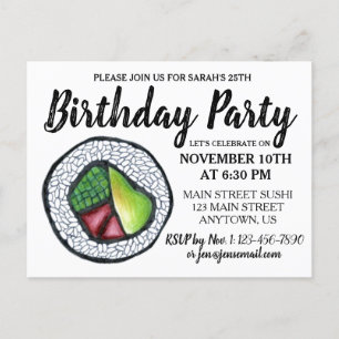 Invitation Carte Postale California Roll Japonais Food Sushi Anniversaire