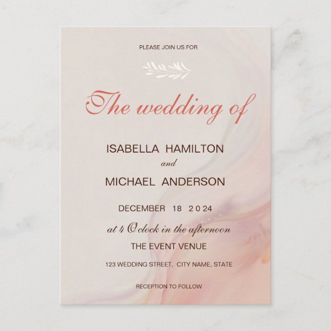 Invitation Carte Postale Calligraphie de script en marbre rose poussiéreux  (Devant)