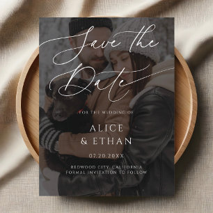 Invitation Carte Postale Calligraphie délicate Mariage photo Enregistrer la