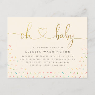 Invitation Carte Postale Calligraphie d'or neutre par sexe Oh Baby shower