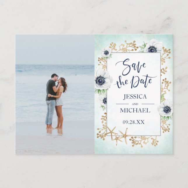 Invitation Carte Postale Calligraphie Moderne Fleur Anémonique Enregistrer  (Devant)