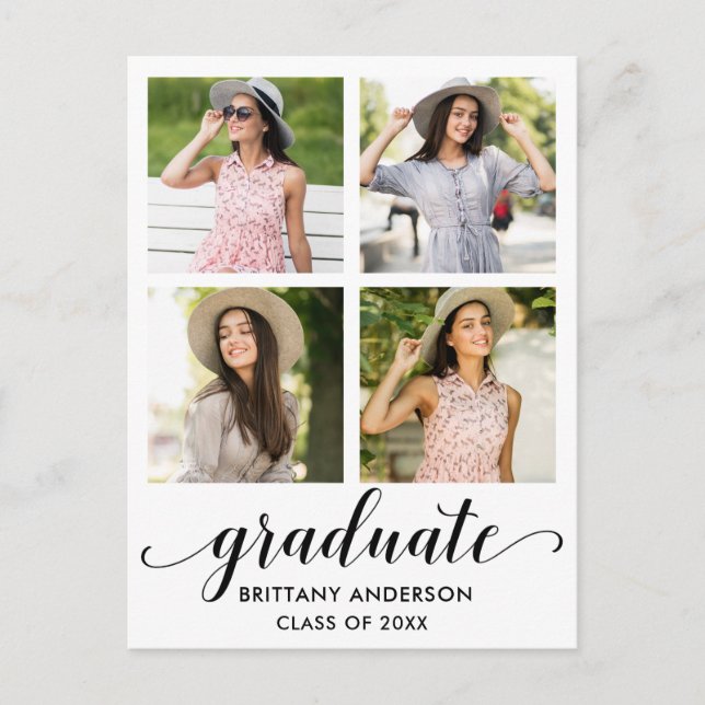 Invitation Carte Postale Calligraphie moderne Partie de graduation 4 Photo (Devant)