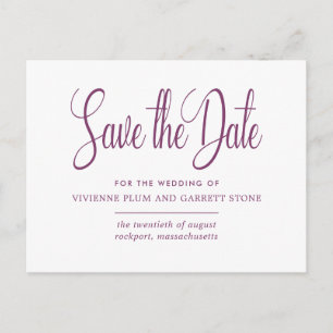 Invitation Carte Postale Calligraphie prune et blanche Mariage Enregistrer 
