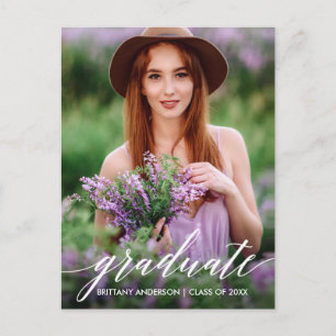 Invitation Carte Postale Calligraphie Script Graduation Party Photo