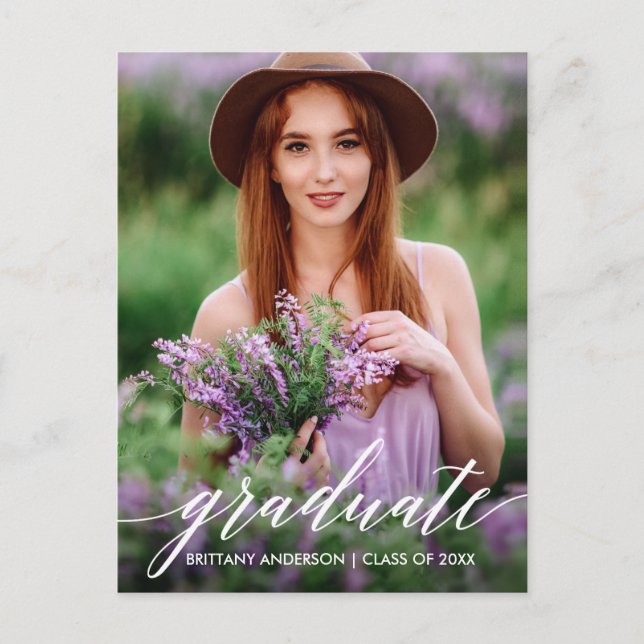 Invitation Carte Postale Calligraphie Script Graduation Party Photo (Devant)
