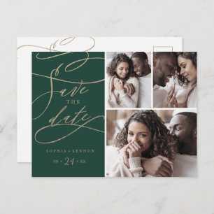 Invitation Carte Postale Calligraphie verte romantique 3 Photo Enregistrer 