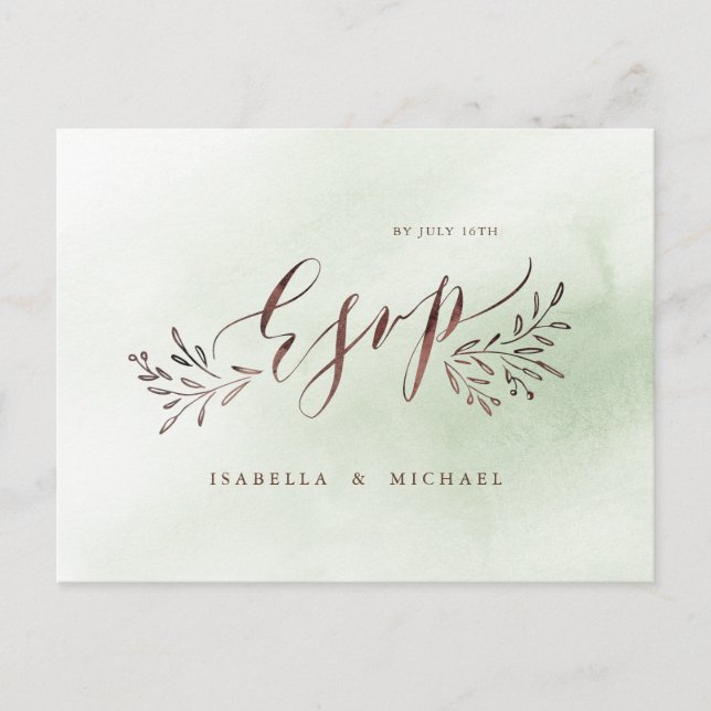 Invitation Carte Postale Calligraphie verte Sage Mariage fleuri rustique RS (Devant)