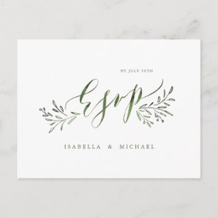 Invitation Carte Postale Calligraphie verte Sage Mariage fleuri rustique RS