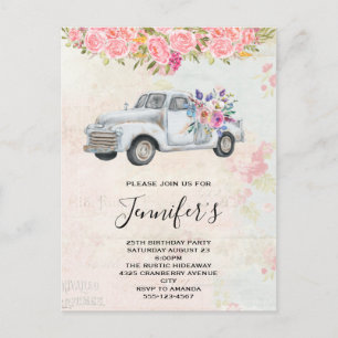Invitation Carte Postale Camion de ramassage vintage Aquarelle rustique Ann