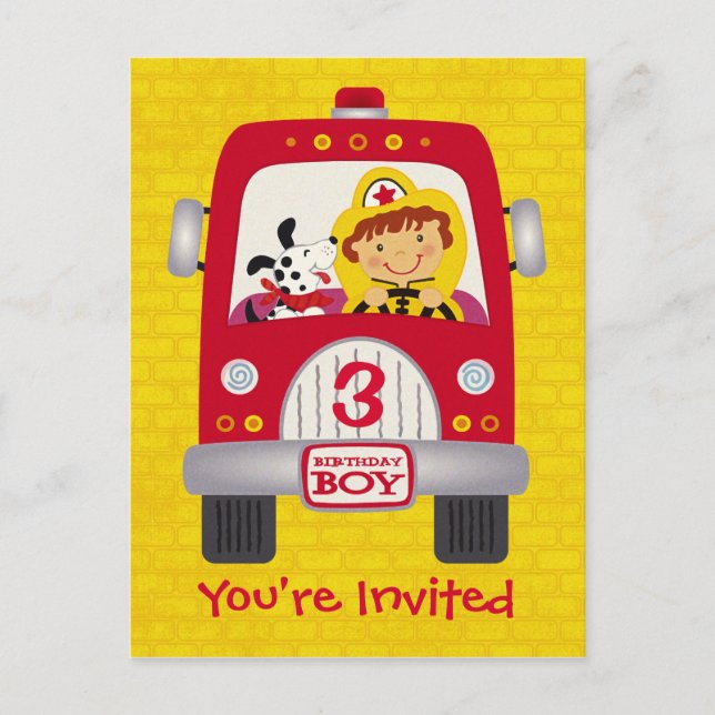 Invitation Carte Postale Camion d'incendie Enfant d'anniversaire (Devant)