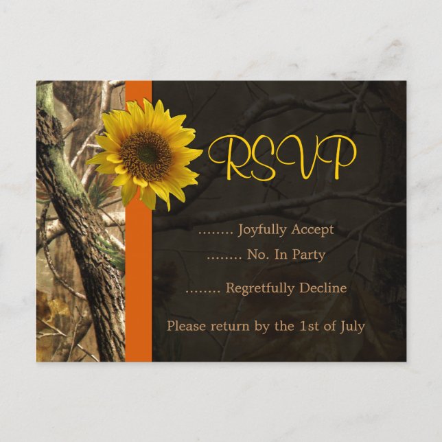 Invitation Carte Postale Camo et tournesols (Devant)