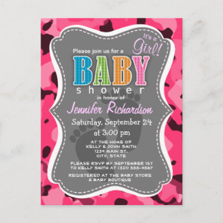 Invitation Carte Postale Camo Rose Chaud ; Camouflage